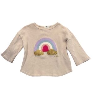 Petite Hailey girls pink with rainbow waffle bell sleeve shirt sz 6 EUC